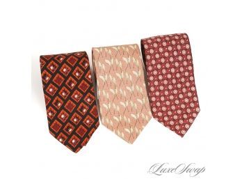 #2 LOT OF THREE MENS ERMENEGILDO ZEGNA MADE IN ITALY SILK TIES IN PINK AND RED FLORAL PATTERNS