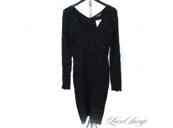 FALL PARTY SEASON STARTS HERE : BRAND NEW WITH TAGS EMPORIO ARMANI BLACK STRETCH DAMASK LONGLSEEVE DRESS 44