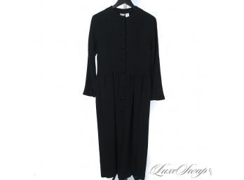 HIGH FASHION : VINTAGE KRIZIA MADE IN ITALY BLACK GOTHIC PRIESTLEY LONG SLEEVE CORD BRAIDED DETAIL DRESS 40