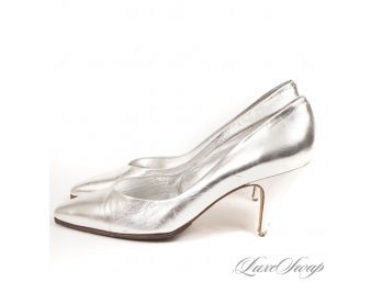 THESE ARE RARE AND INSANE! VINTAGE 1980S GUCCI MADE IN ITALY SILVER LAME LEATHER PUMPS SHOES 39 AA