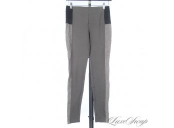 SOOOOO COMFY! HALE BOB MODERN SMOKED TAUPE GREY STRETCH MICROFIBER STRETCH PANTS WITH SUEDE INSETS M