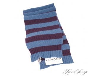 SUMPTUOUS! A VERY NICE PORTOLANO 100 PERCENT CASHMERE LONG SHAWL SCARF IN PEACOCK BLUE AND PURPLE STRIPE