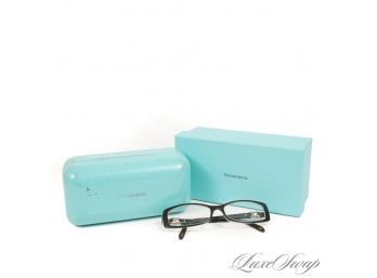 AUTHENTIC TIFFANY & CO BLACK GLASSES WITH SILVER/GOLD X CROSS ARM BAR BOX AND COA