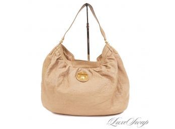 FALL COLORS! MARC JACOBS CAMEL TAN TUMBLED LEATHER GOLD HARDWARE SLOUCHY TOTE BAG