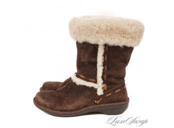 FALL UPGRADES : UGG AUSTRALIA BROWN SUEDE SHEARLING FUR LINED WEDGE BOOTS 9