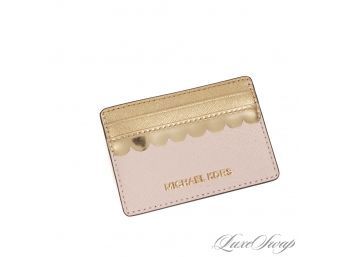 BRAND NEW WITHOUT TAGS AUTHENTIC MICHAEL KORS PINK GOLD LEATHER SCALLOPED CARD CASE WALLET