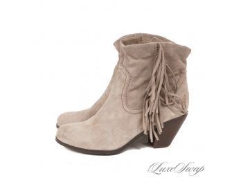 ADORABLE. SAM EDELMAN TAUPE GREY SUPERSOFT SUEDE SIDE ZIP BOHO BOOTIES 8.5