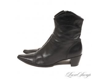 THESE ARE HOT : ARTURO CHIANG BLACK SOFT LEATHER CUBAN HEEL SIDE ZIP POINTED TOE BOOTIES 7.5