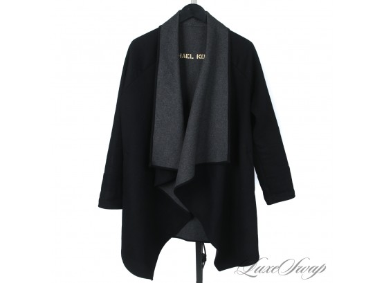 BIG TIME DRAMA : LIKE NEW MICHAEL KORS BLACK FLANNEL DOUBLE FACED GREY LINED CAPE CLOAK M