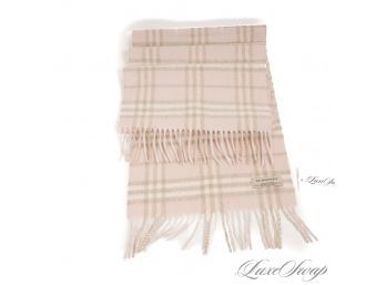 MINT 10/10 CONDITION AUTHENTIC BURBERRY MADE IN SCOTLAND 100 PERCENT CASHMERE PALE PINK TARTAN FLANNEL SCARF
