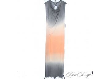 BRAND NEW WITH TAGS YOUNG FABULOUS & BROKE STRETCH SLINKY JERSEY OMBRE DIP DYE LONG MAXI DRESS L