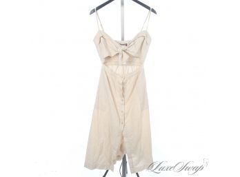 OUTSTANDING : REFORMATION NATURAL SAND LINEN ONE PIECE OPEN TUMMY HALTER KNOT TOP / SKIRT 0