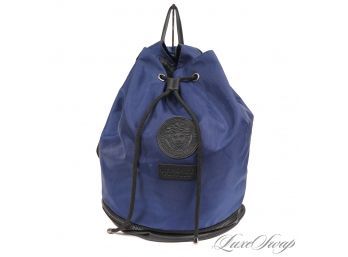 PERFECT FOR EVERYDAY! VERSACE PARFUMS ROYAL BLUE MICROFIBER FULL SIZE BACKPACK WITH MEDUSA PATCH