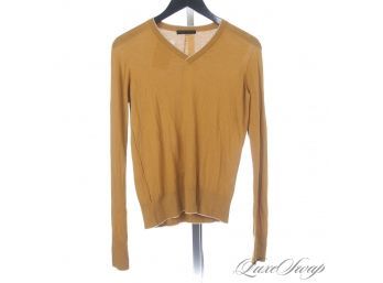 PERFECT COLOR FOR OCTOBER! THE ROW MADE IN ITALY SPICE OCHRE SAFFRON THIN MERINO KNIT V NECK SWEATER S