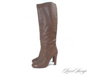 ULTIMATE FALL : ELIE TAHARI SMOKED BROWN LEATHER TALL KNEE HIGH BOOTS 39