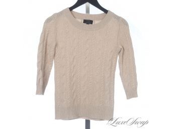 SO SUMPTUOUS! J. CREW ONE HUNDRED PERCENT CASHMERE OATMEAL CABLEKNIT CROPPED SLEEVE FALL SWEATER XS