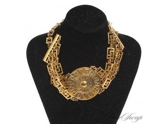 LIMITED EDITION VERSACE X H&M GOLD METAL MASSIVE GREEK KEY SUN COIN 4 TIER CHOKER NECKLACE WOW!