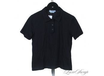EFFORTLESS! AUTHENTIC PRADA MADE IN ITALY NAVY BLUE KNIT WOMENS SPRING WEIGHT POLO SHIRT