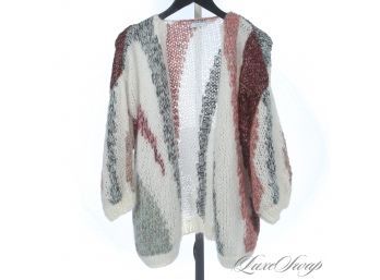 GO LOOK IT UP $500 MAIAMI SHAGGY BOHEMIAN CHUNKY KNIT GLITTER INSET OPEN CARDIGAN SWEATER S/M