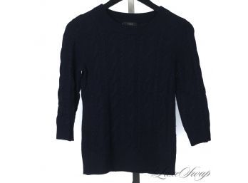 SO SUMPTUOUS! J. CREW ONE HUNDRED PERCENT CASHMERE NAVY CABLEKNIT CROPPED SLEEVE FALL SWEATER XS