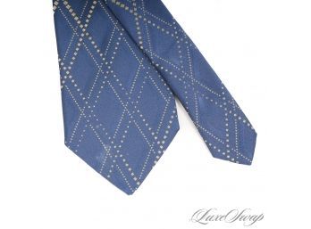 WHAT A COLOR! VALENTINO MADE IN ITALY SAPPHIRE BLUE WOVEN SATIN DOTTED DIAMOND MENS SILK TIE