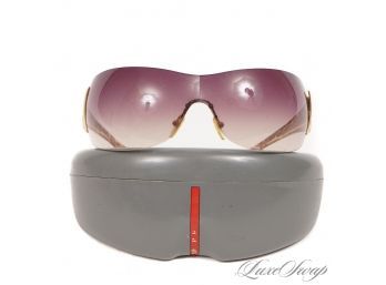 PARIS HILTON VIBES FOR SURE : AUTHENTIC PRADA MADE IN ITALY TORTOISE SHELL PURPLE SHIELD SUNGLASSES W/CASE