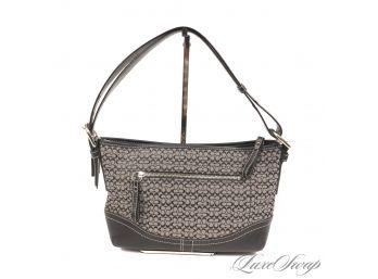 THE ONE EVERYONE WANTS! AUTHENTIC COACH BLACK LEATHER SILVER MONOGRAM CANVAS CC HOBO BAG