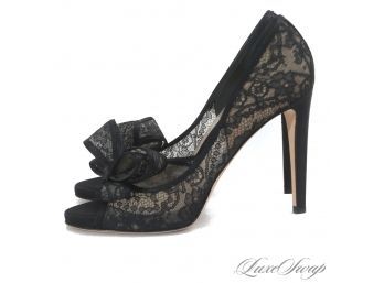 PAID $600 - WORN ONCE INDOORS - VIRTUALLY NEW VALENTINO GARAVANI BLACK LACE BOW D'ORSAY EVENING SHOES 40