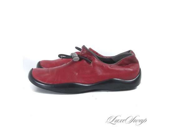 STYLE DEFINING : AUTHENTIC PRADA LINEA ROSSA ROUGE RED RUBBER SOLE DRAWSTRING TOGGLE SHOES ITALY 37.5