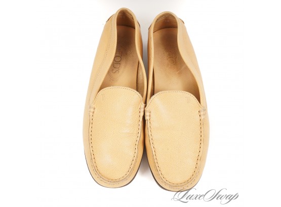 FALL ESSENTALS : JP TODS MADE IN ITALY BUTTERSCOTCH ECRU GRAINED LEATHER 'GOMMINI' LOAFERS 38