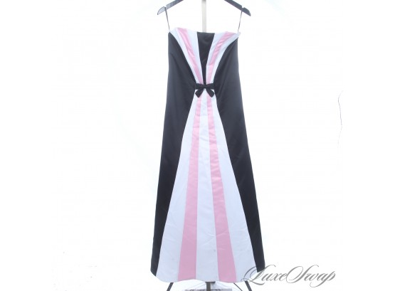 THE OPTICS ON THIS ARE INSANE! JESSICA MCCLINTOCK BLACK WHITE AND PINK DUCHESS SATIN BOWTIE STRIPE GOWN 7/8