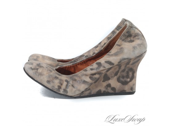 MOST WANTED : LANVIN PARIS SUEDED LEATHER LEOPARD PRINT SCRUNCH RUCHED WEDGE SHOES 38