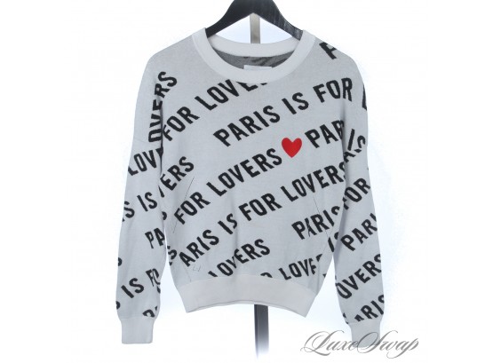 WELL ITS TRUE, RIGHT? ZADIG & VOLTAIRE 'PARIS IS FOR LOVERS' WHITE JACQUARD ALLOVER GRAPHIC SWEATSHIRT XS