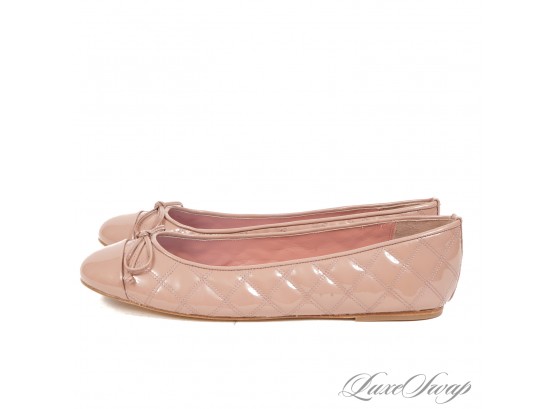 BRAND NEW IN BOX DELMAN MAUVE MUTED POWDER PINK QUILTED PATENT LEATHER CAPTOE BALLET FLAT SHOES 8.5