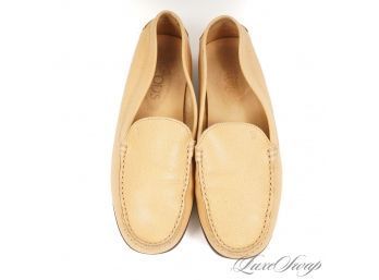 FALL ESSENTALS : JP TODS MADE IN ITALY BUTTERSCOTCH ECRU GRAINED LEATHER 'GOMMINI' LOAFERS 38