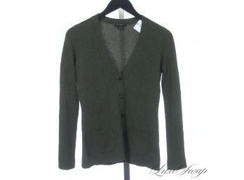 AUTUMNAL COMFORT : HENRI BENDEL NY 100 PERCENT PURE CASHMERE FOREST GREEN CARDIGAN SWEATER S