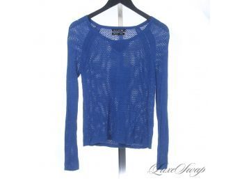 CRAZY COLOR! RAG & BONE EXCLUSIVE FOR INTERMIX BRIGHT ROYAL BLUE LOOSE KNIT PERFORATED SWEATER XS