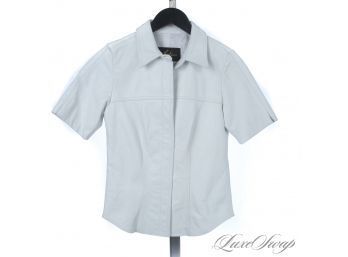 NOT CHEAP : NETO MADE IN CANADA WHITE SOFT LEATHER FULLY LINED SHORT SLEEVE BUTTON DOWN SHIRT JACKET 4