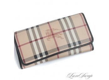 THE STAR OF THE SHOW! AUTHENTIC AND RECENT BURBERRY COATED CANVAS TARTAN NOVACHECK KNIGHT CLUTCH WALLET
