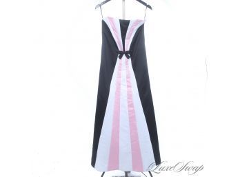 THE OPTICS ON THIS ARE INSANE! JESSICA MCCLINTOCK BLACK WHITE AND PINK DUCHESS SATIN BOWTIE STRIPE GOWN 7/8