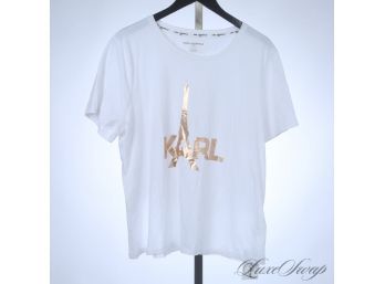 I MEAN, WHO DOES NOT LOVE KARL? KARL LAGERFELD PARIS WHITE TEE SHIRT WITH SPELLOUT & EIFFEL TOWER XL
