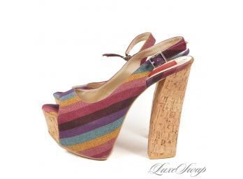 UHHHH THESE ARE AMAZING? LIKE NEW OR PROBABLY NEW LFH PURPLE MULTI STRIPE CANVAS CORK SLINGBACK SHOES