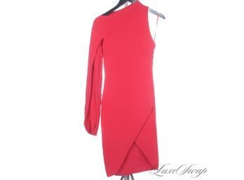 HYPNOTIZING : GENNY MADE IN ITALY HEAVY CORAL CREPE ONE SLEEVE GRECIAN INSPIRED DRESS 40