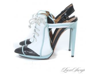 WOWWWW TTHESE ARE ADORABLE! L.A.M.B. BY GWEN STEFANI WHITE AND BLUE OPEN BACK SPECTATOR POINT TOE SHOES 7