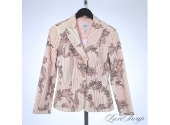 THE STAR OF THE SHOW! MOSCHINO MADE IN ITALY PINK STRIPED FITTED JACKET WITH BAROCCO SCROLLWORK 10