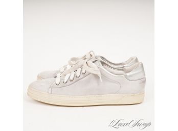 MODERN AND FRESH! TODS MADE IN ITALY GREY SUEDE SILVER METALLIC TRIMMED WOMENS SNEAKERS 39.5
