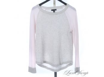 THESE ARE THE BEST! AQUA 100 PERCENT PURE CASHMERE PALE PINK AND GREY RAGLAN SWEATSHIRT M