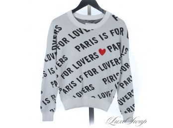 WELL ITS TRUE, RIGHT? ZADIG & VOLTAIRE 'PARIS IS FOR LOVERS' WHITE JACQUARD ALLOVER GRAPHIC SWEATSHIRT XS