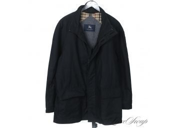 THE ONE EVERYONE WANTS! MENS AUTHENTIC BURBERRY LONDON MADE IN USA BLACK MICROFIBER FLEECE LINED COAT M