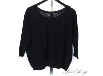 MAKES ANY OUTFIT : VINCE THIN KNIT STRETCH BLACK PLUNGING NECK LOW POCKET CROPPED SLEEVE SHIRT XS